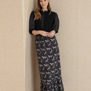 Black Horse Print Drawstring Skirt