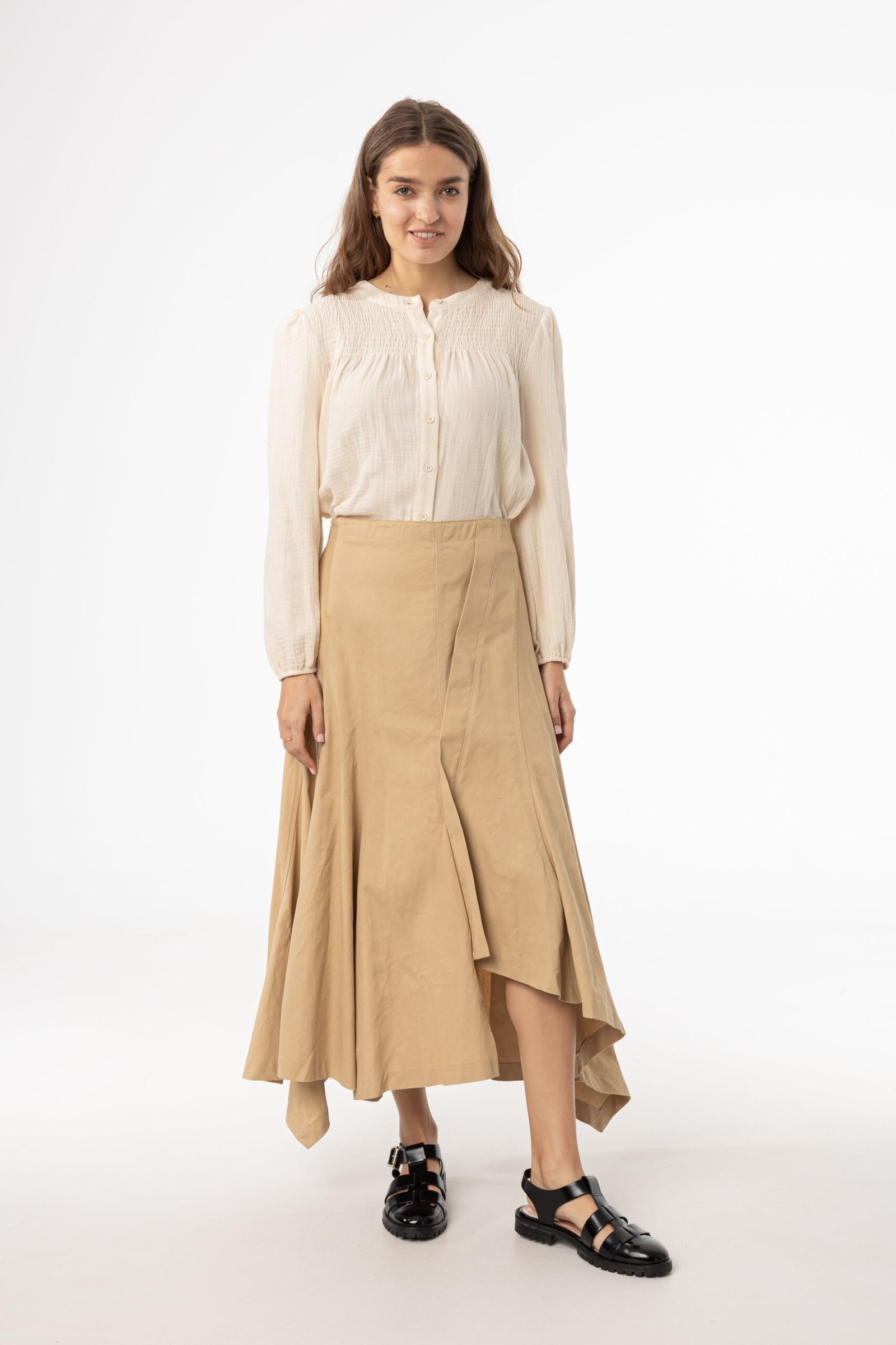 Beige Asymmetrical Maxi Skirt - Image 4
