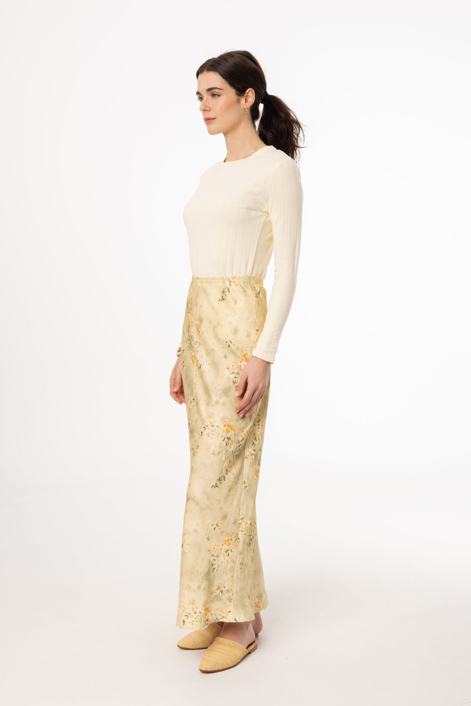 Beige Floral Printed Skirt - Image 2