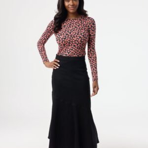 Black Asymmetrical Hem Denim Skirt