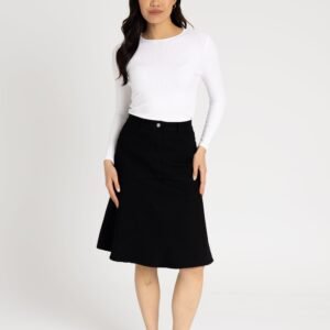 Black Denim Flare Skirt