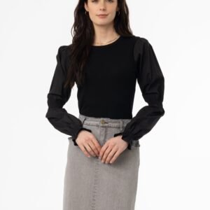 Black Combo Gathered Sleeve T-Shirt