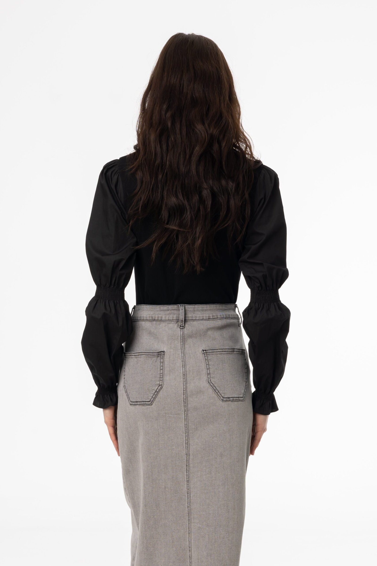 Black Combo Gathered Sleeve T-Shirt - Image 3