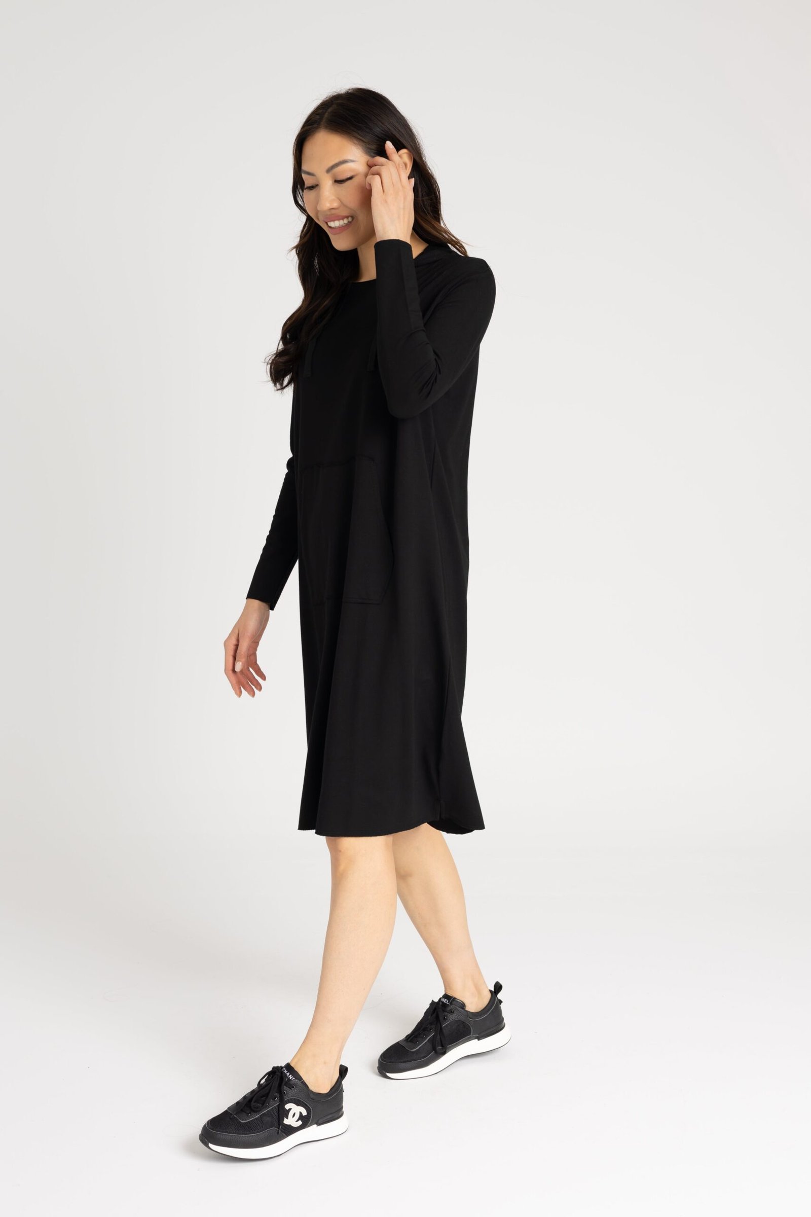 Black Drawstring Hoodie Dress - Image 2