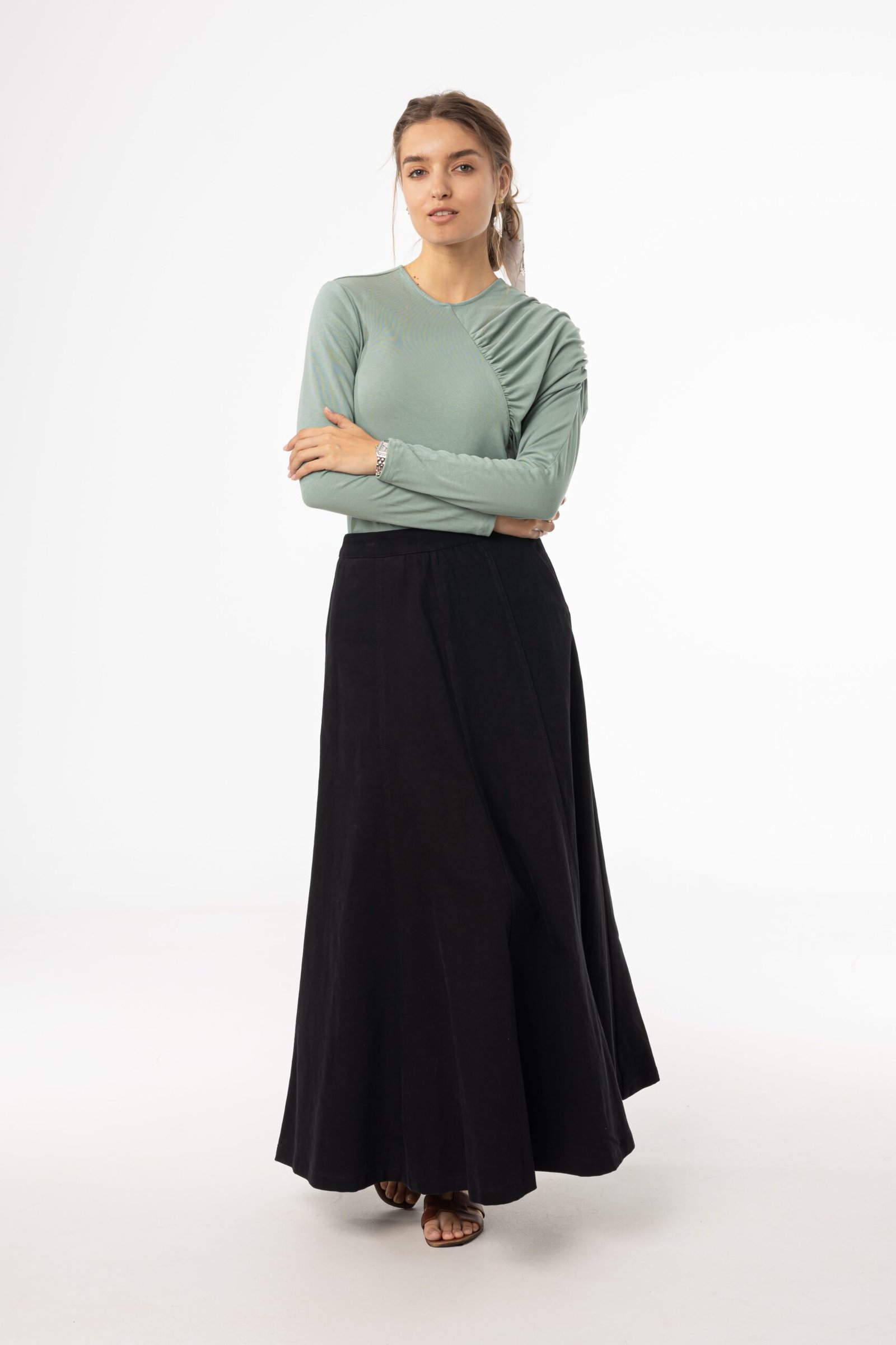 Black Flare Panel Denim Skirt - Image 4