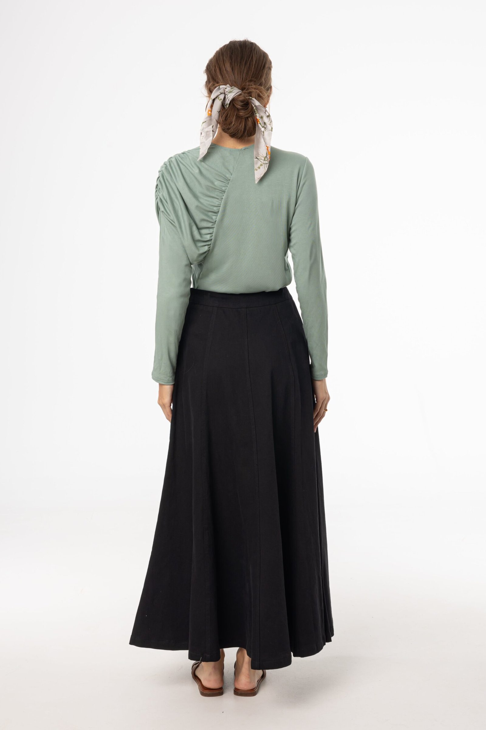 Black Flare Panel Denim Skirt - Image 3