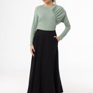 Black Flare Panel Denim Skirt