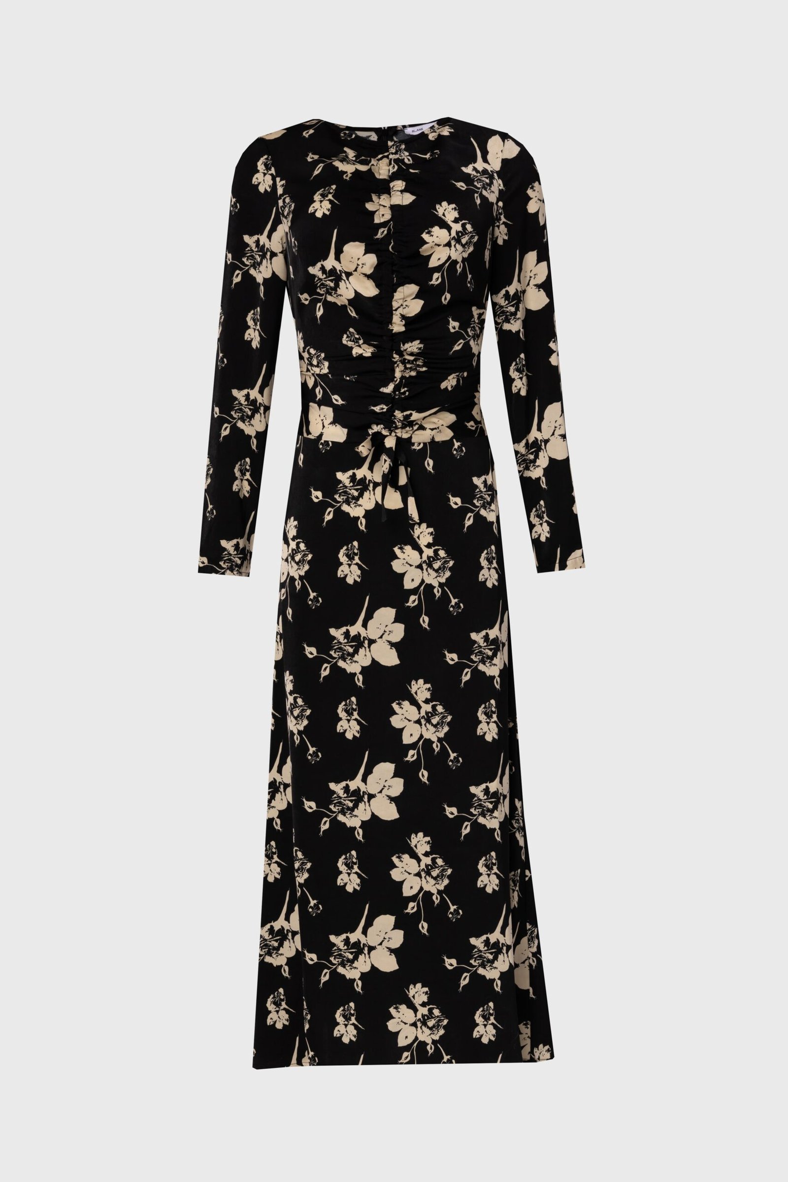 Black Floral Ruched Maxi Dress - Image 5