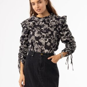 Black Floral Ruffle Blouse