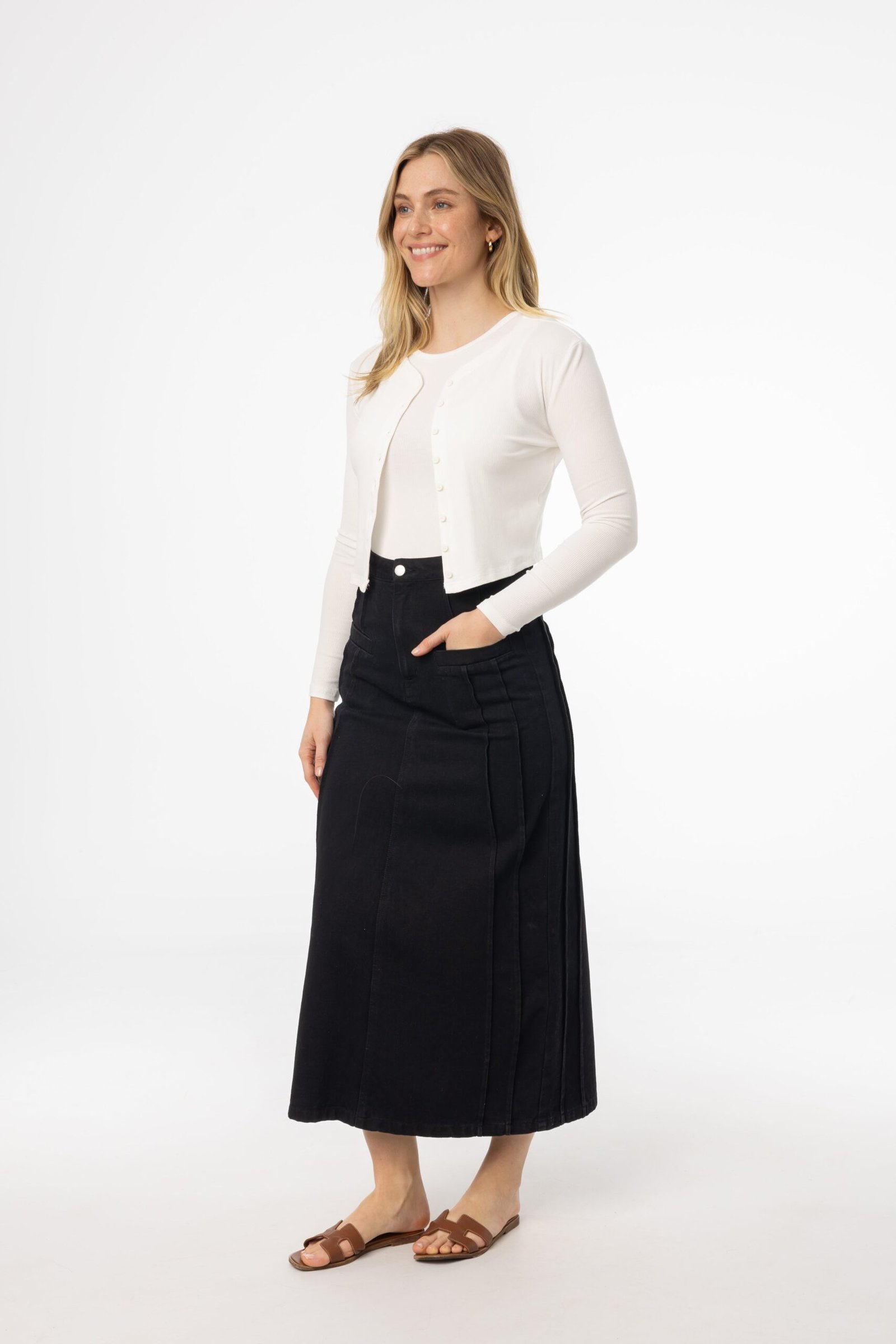 Black French Seam Denim Skirt - Image 2