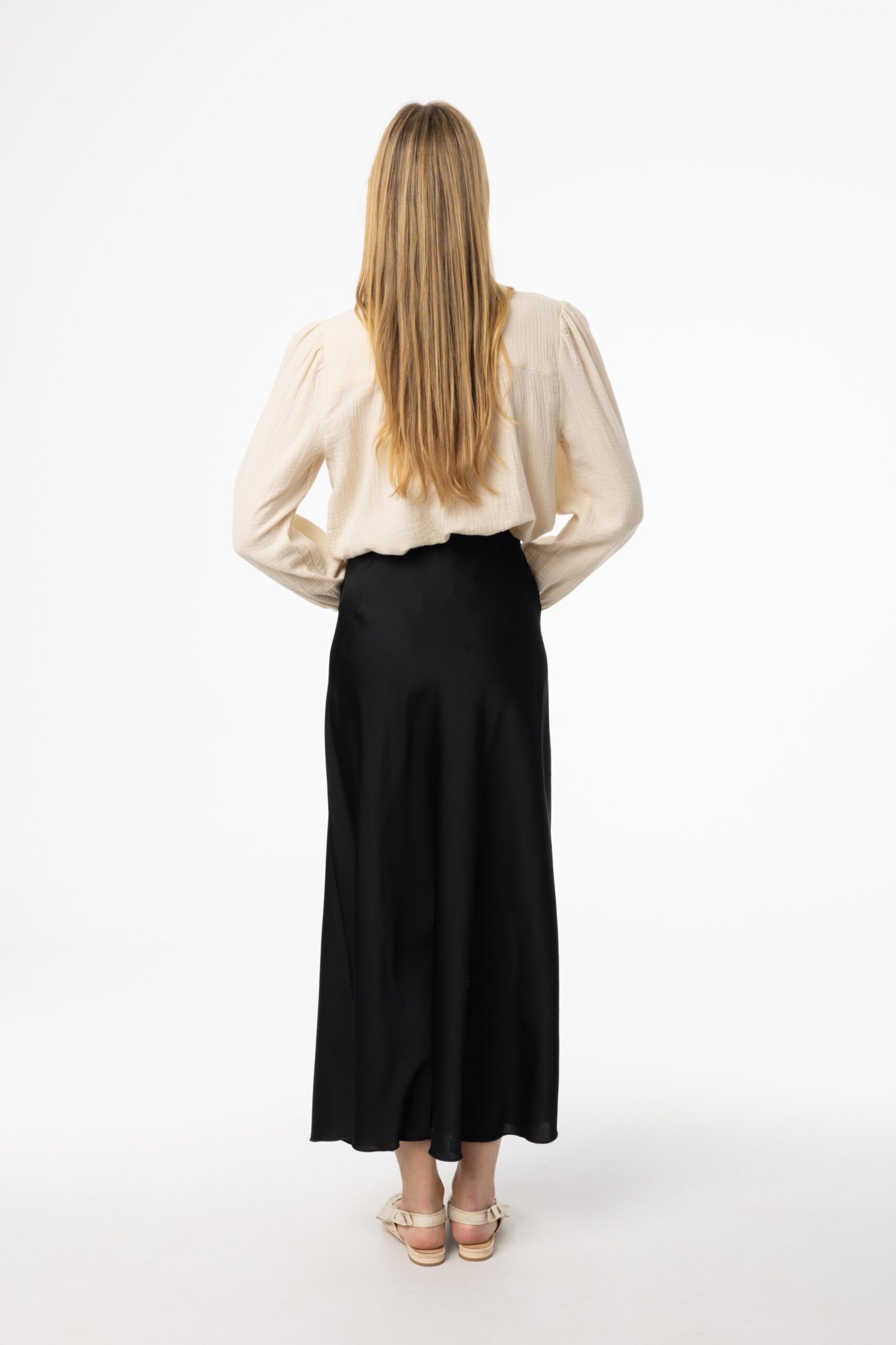 Black A-Line Satin Effect Maxi Skirt - Image 3