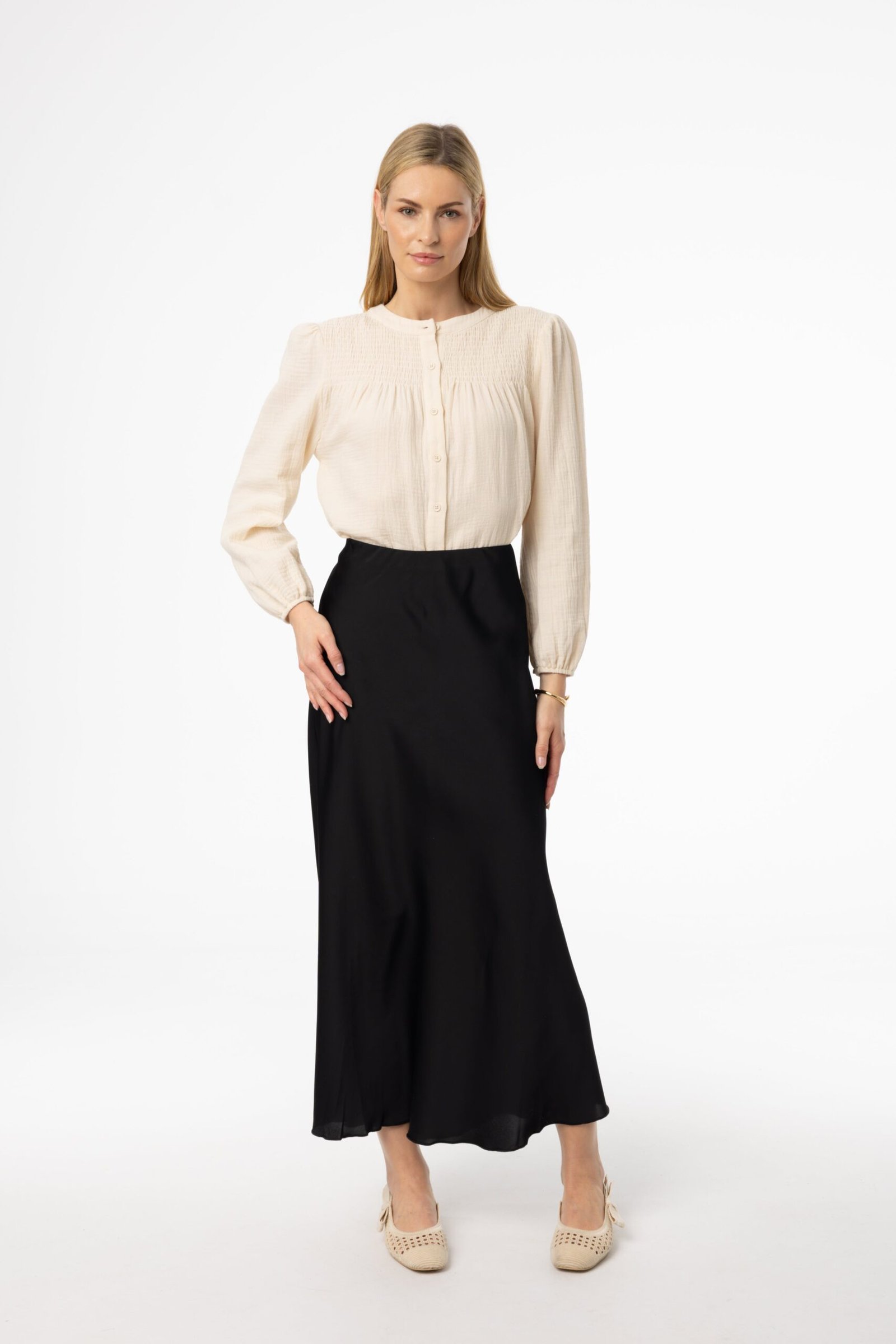 Black A-Line Satin Effect Maxi Skirt - Image 4