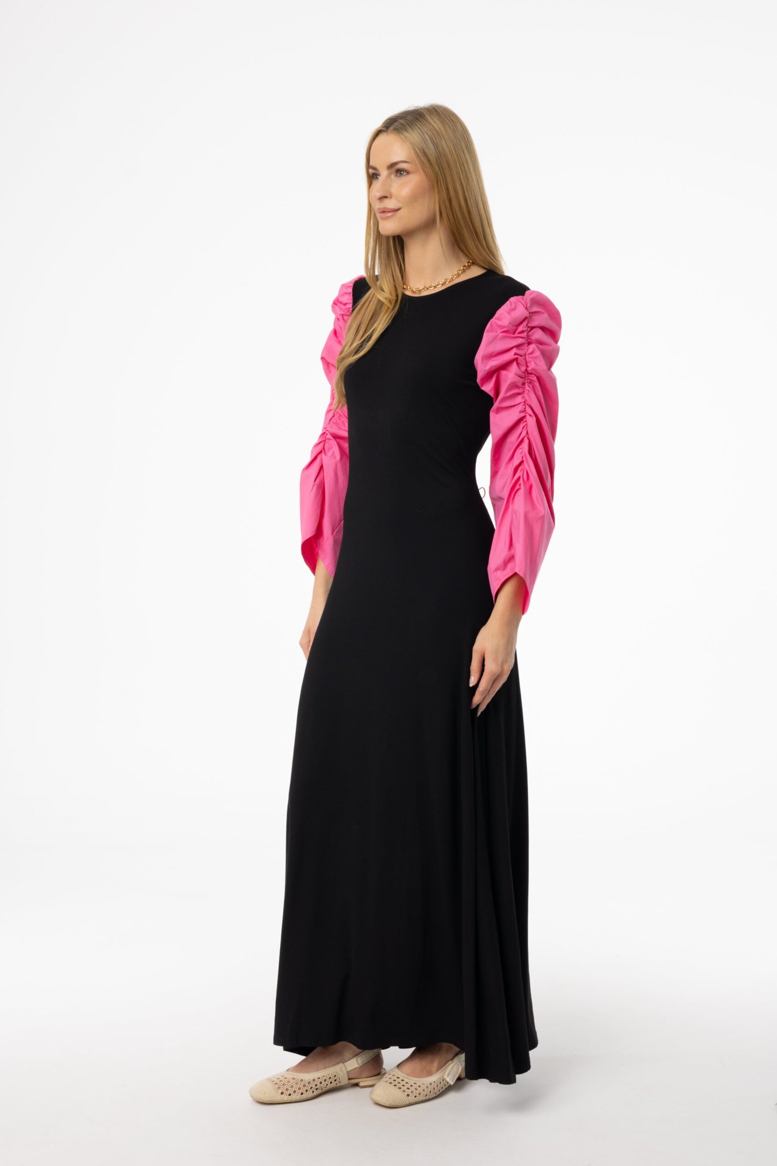 Black and Pink Colorblock Maxi Dress - Image 2
