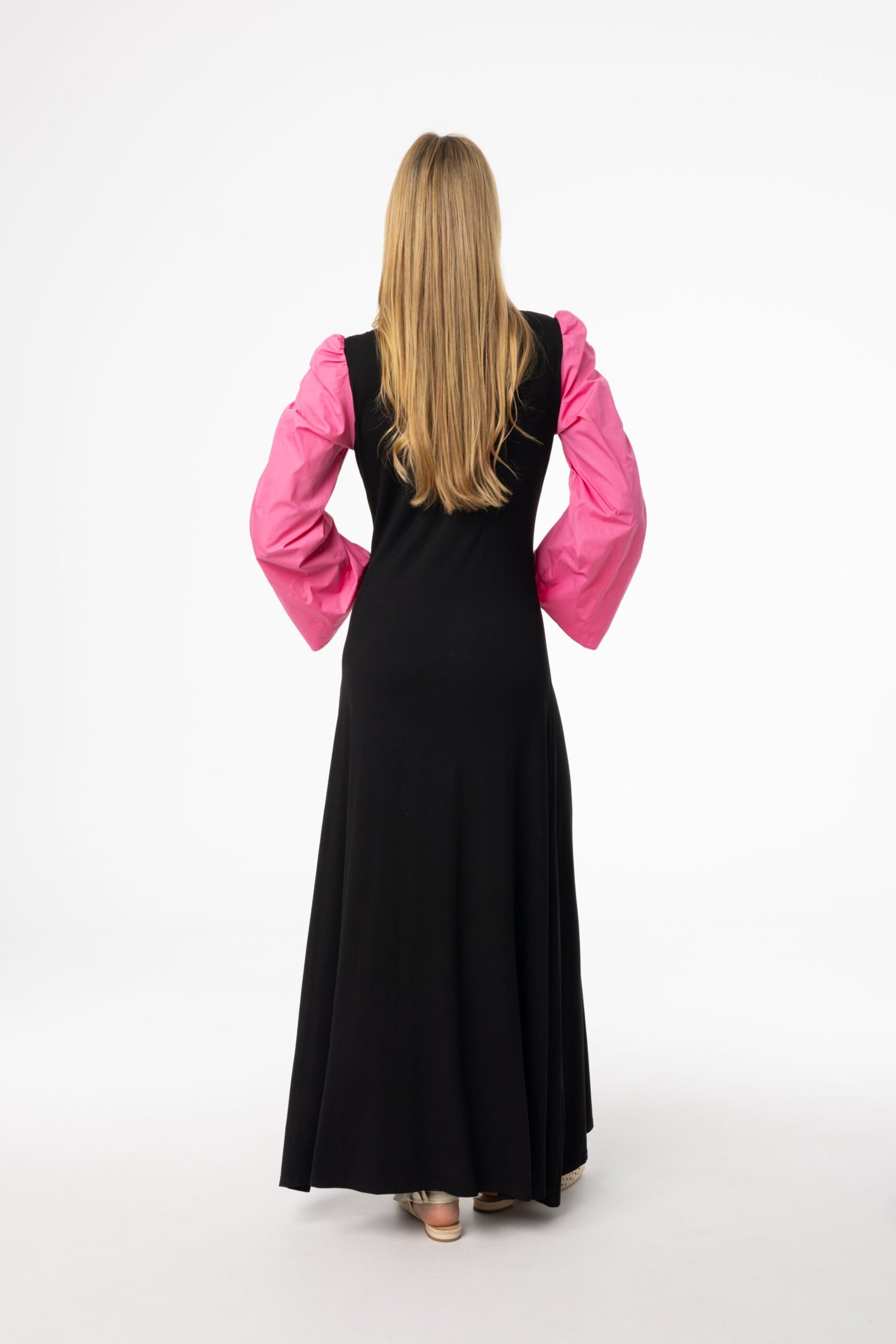 Black and Pink Colorblock Maxi Dress - Image 3