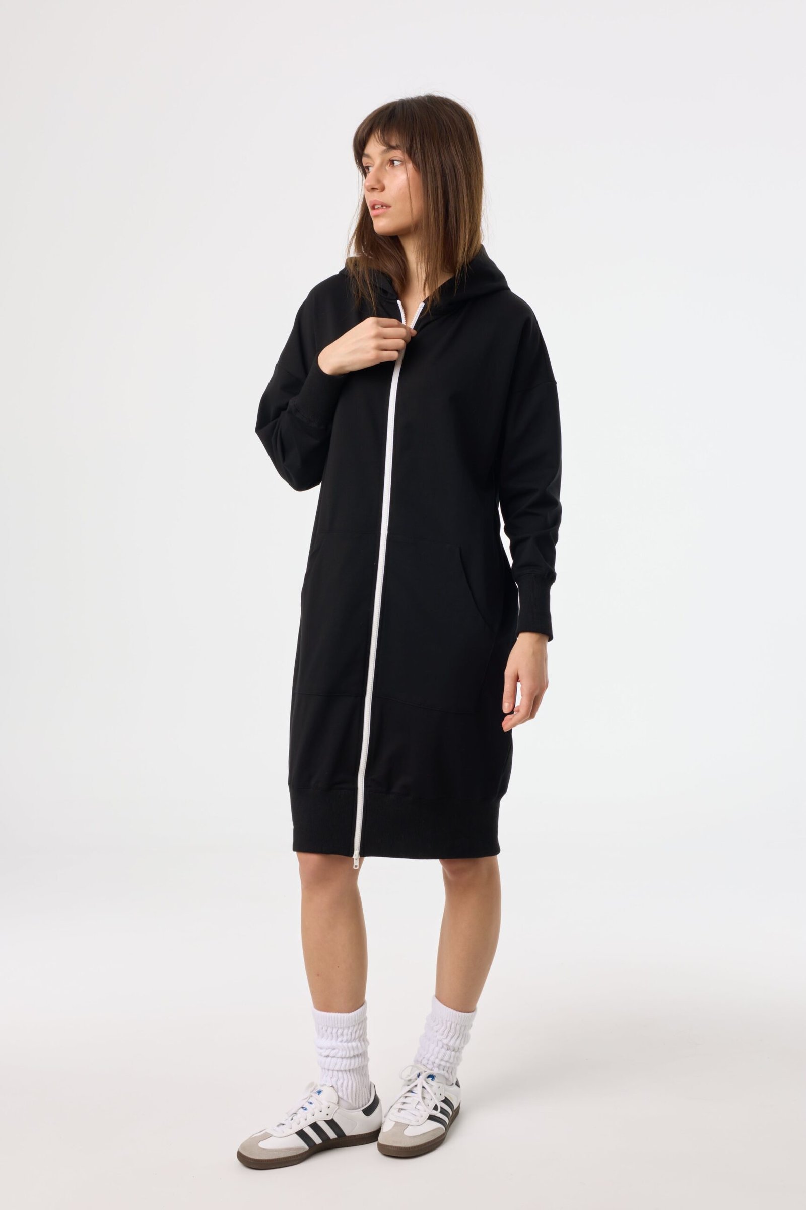 Black and White Zipper Sweatshirt Dress - Image 2