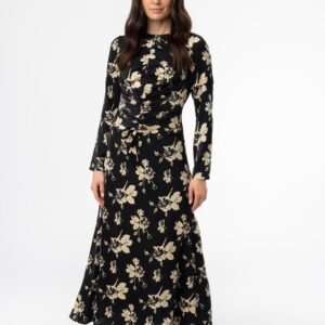 Black Floral Ruched Maxi Dress