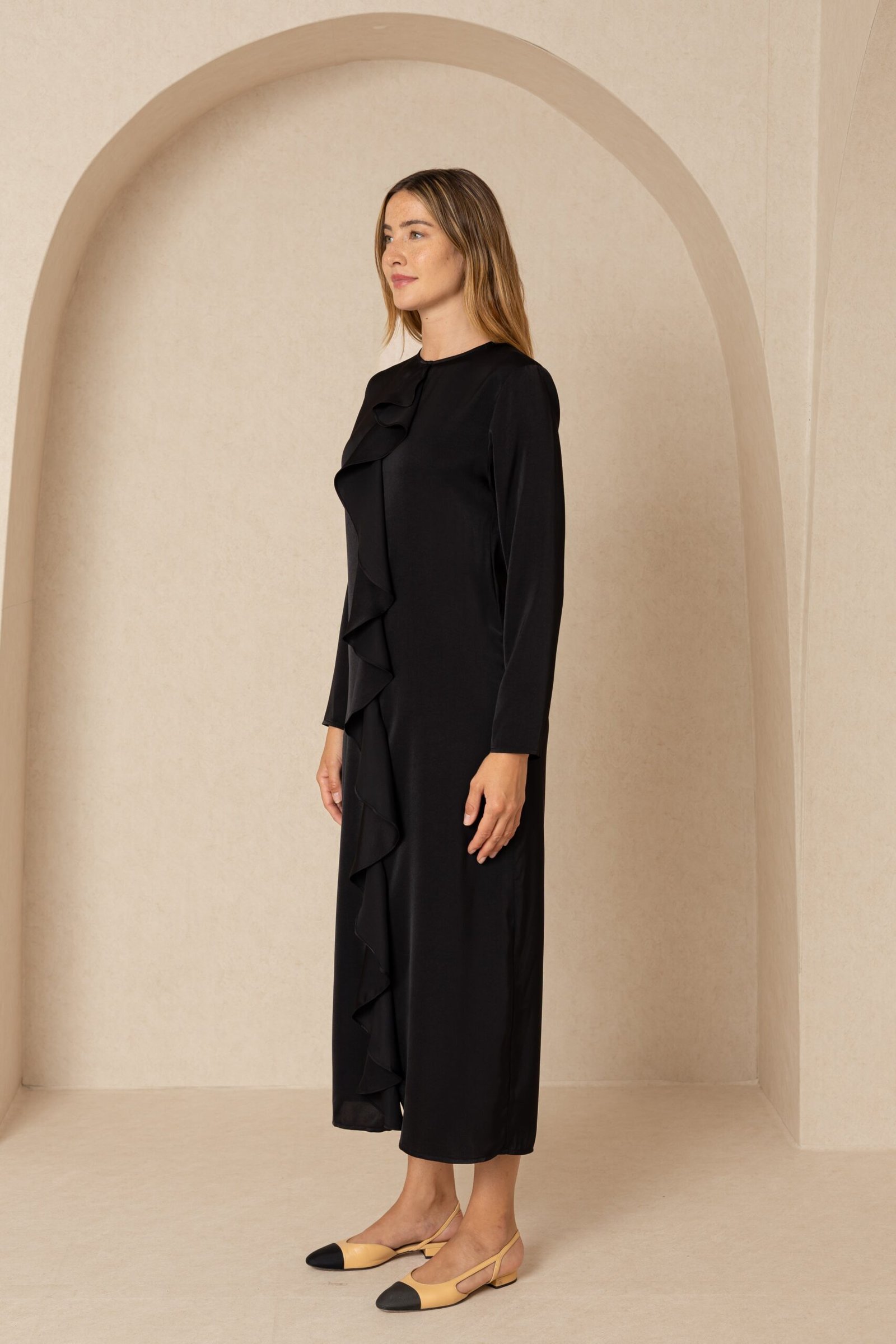 Black Front Ruffle Silk Maxi - Image 2