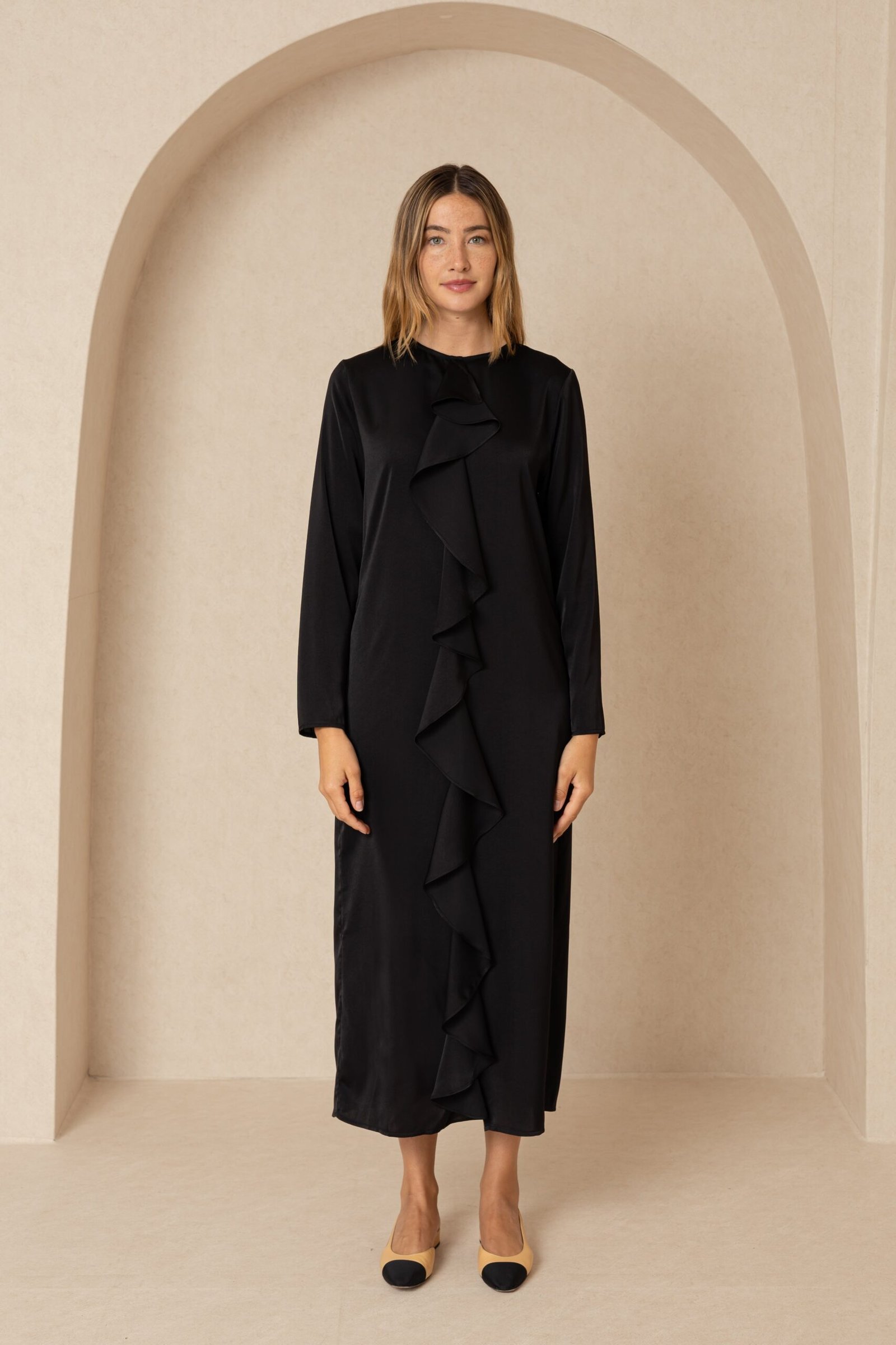 Black Front Ruffle Silk Maxi - Image 4