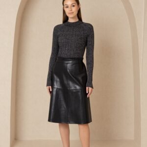Black Gathered Leather Skirt